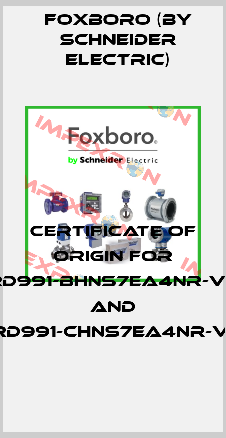 Certificate of origin for SRD991-BHNS7EA4NR-V02 and SRD991-CHNS7EA4NR-V01 Foxboro (by Schneider Electric)
